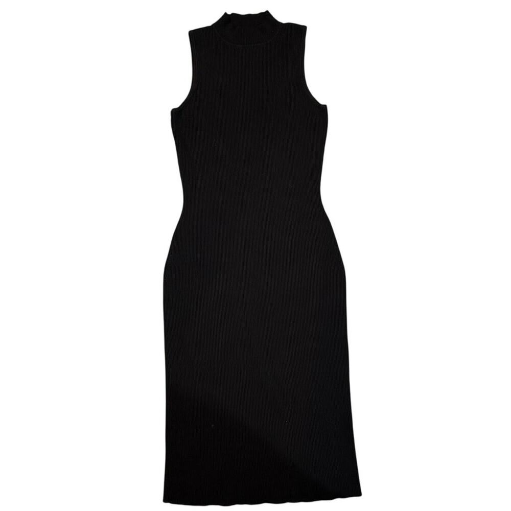Pink Lily Body Con Black Sleeveless Ribbed Knit Midi Dress Size Medium